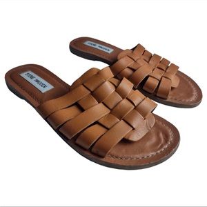 Steve Madden Woven Leather Camel Tan Slide Sandals Women's Size 6.5